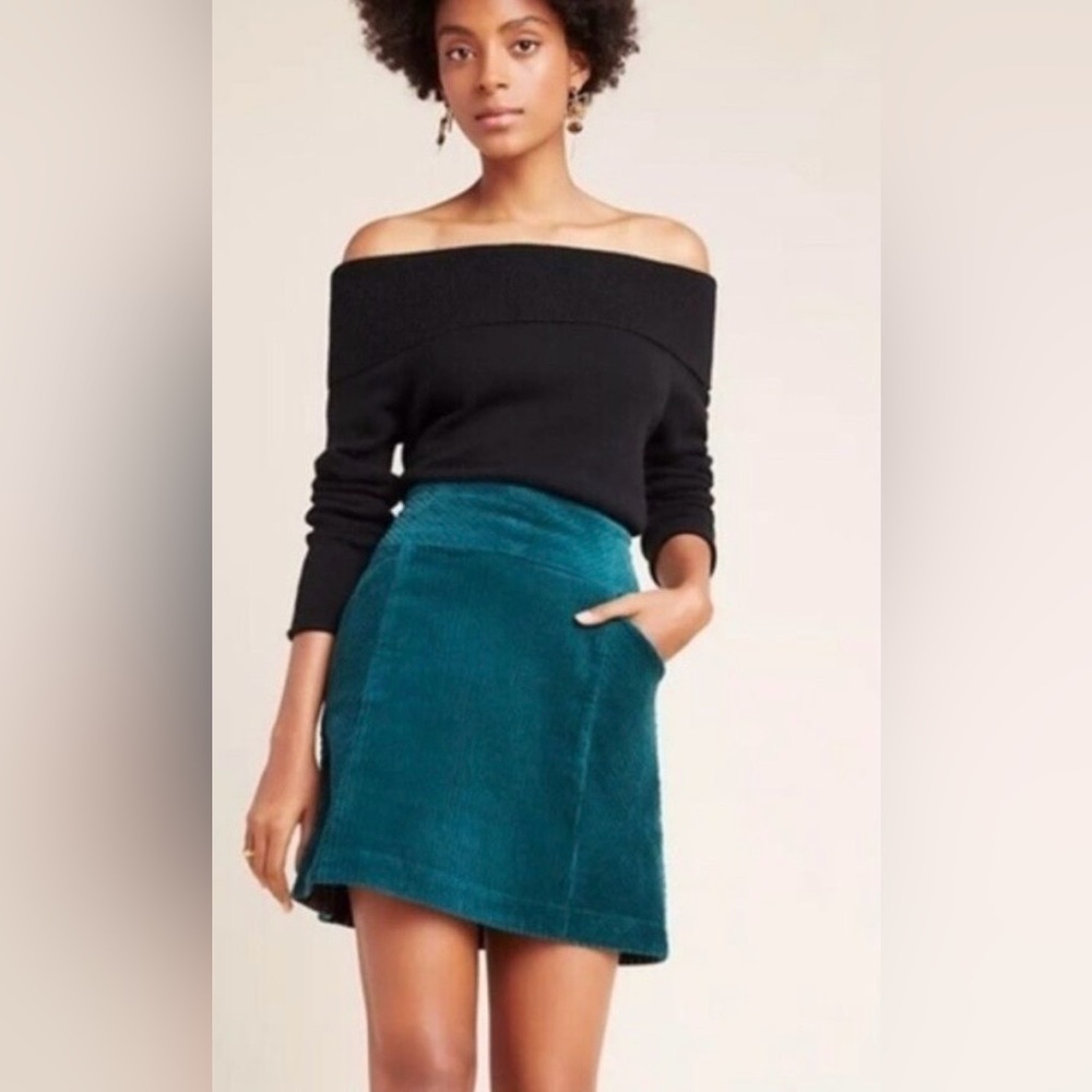 Anthropologie Maeve Corduroy Skirt, Emerald Green, Size 8